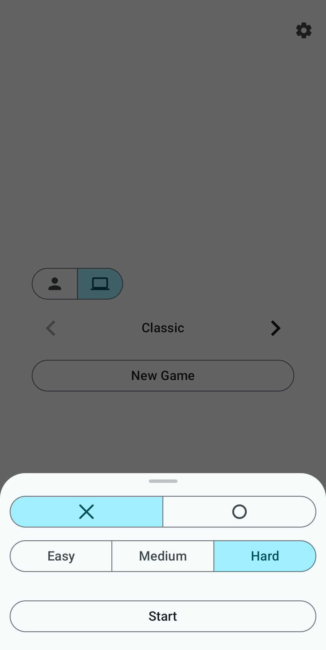 Home screen with mode and difficulty sheet